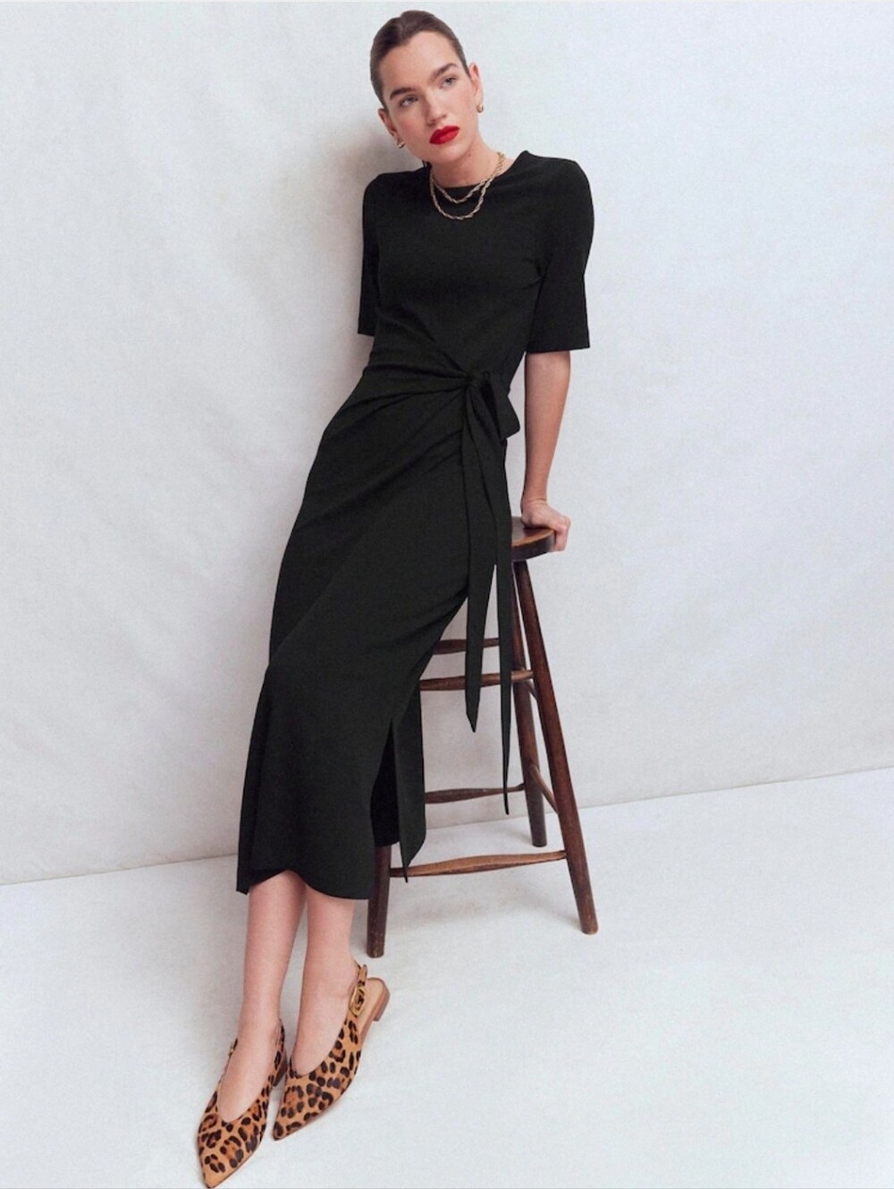 NWT Boden Black Zinnia Tie Ponte Midi Dress Size 14R
